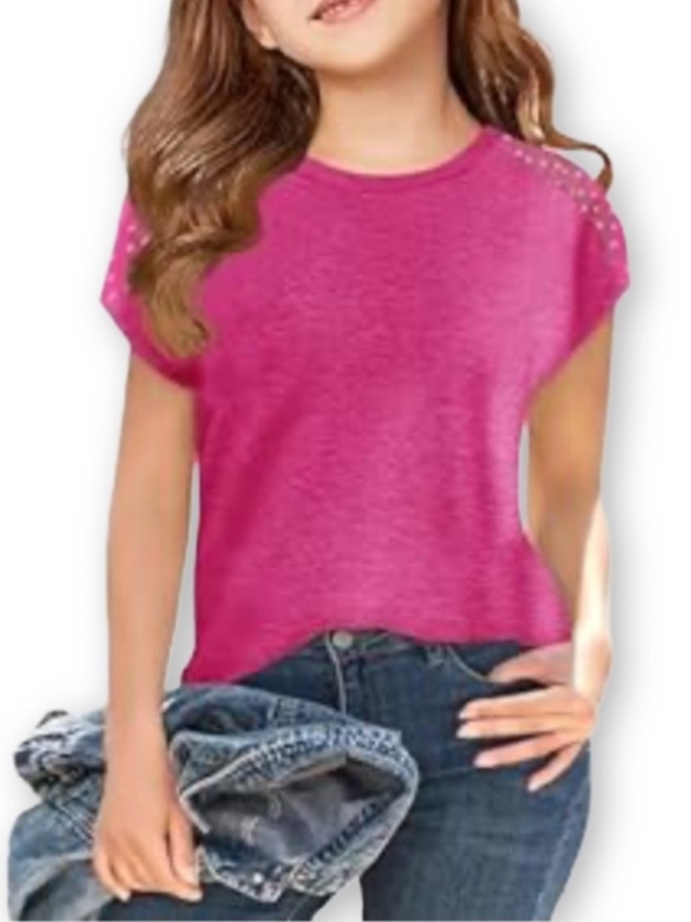 Boutique Girls Size XL Rose Red Pink Swiss Dot Raglan Short Sleeve T-Shirt
